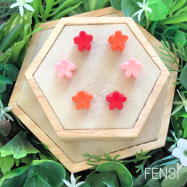FENSI - mini haarklem - flower - zalm rood oranje - set van 6
