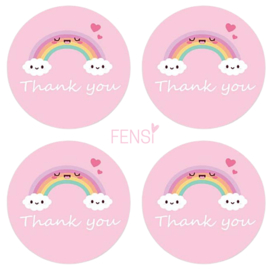 Stickers - Thank You - rainbow pink 25mm - per 4 stuks