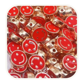 Emaille Beads - smiley face rood - per stuk