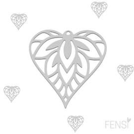 Stainless steel bedel - heart flower - 2 stuks