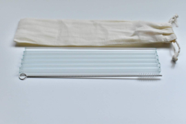 Set 6 glazen rietjes 20cm + 1 reinigingsborstel