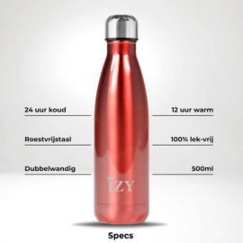IZY thermo drinkfles chroom rood, 500 ml