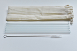 Set 6 glazen rietjes 23 cm + 1 reinigingsborstel