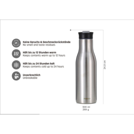 Moulo thermo drinkfles chroom met slotdeksel, 500 ml