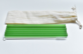 Set 6 groene glazen rietjes 20 cm + 1 reinigingsborstel