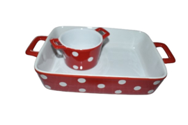 Ramekin met handvatten rood met witte stippen van Isabelle Rose