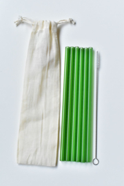 Set 6 groene glazen rietjes 20 cm + 1 reinigingsborstel