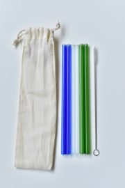 Variatie set 6 glazen rietjes 20 cm  + 1 reinigingsborstel