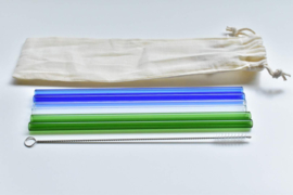 Variatie set 6 glazen rietjes 20 cm  + 1 reinigingsborstel