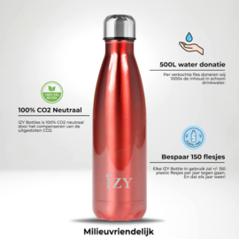 IZY thermo drinkfles chroom rood, 500 ml