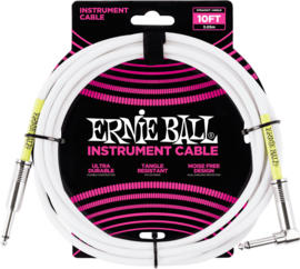 Ernie Ball 6049 gitaar kabel 3 meter wit 1x haaks 1x rechte jack