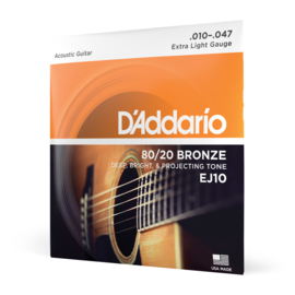 D'Addario EJ10 Extra Light snaren set voor akoestische western gitaar