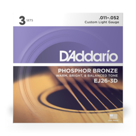 D'Addario EJ26-3D  3 pack Custom Light  snaren set voor akoestische/western gitaar
