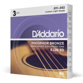 D'Addario EJ26-3D  3 pack Custom Light  snaren set voor akoestische/western gitaar