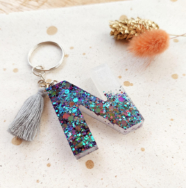 Sleutelhanger | letter | wit/galaxy glitter | zelf samenstellen