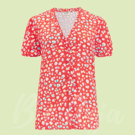 Freesia Frill Blouse - Red Rainbow Leopard