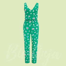 Dina Jersey Jumpsuit - Green Color pop leopard