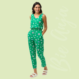 Dina Jersey Jumpsuit - Green Color pop leopard