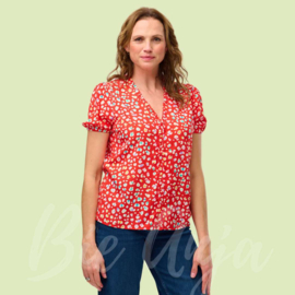 Freesia Frill Blouse - Red Rainbow Leopard