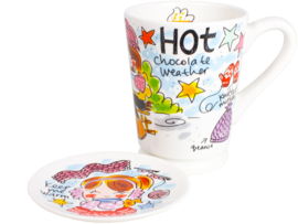 Hot Season XL beker + petit four bordje (blauw) - SET