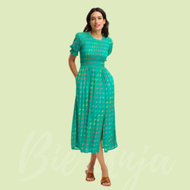 Rosita Midi Shirred Dress - Green undulting waves