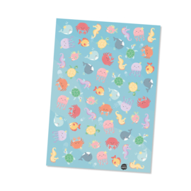 A4 Zeedieren stickervel (59 stickers)