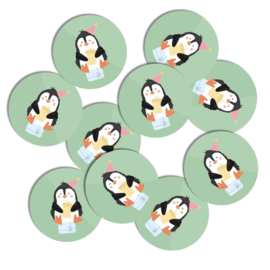 Stickers 10 x  'Party animals' Pinguin 50mm