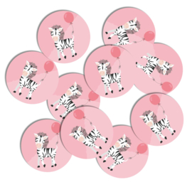 Stickers 10 x  'Party animals' Zebra 50mm