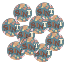 Stickers 10 x  'Sint' Chocoletters 50mm