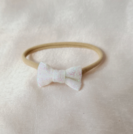 Haarbandje Mini Strikje - White Glitter