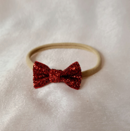 Haarbandje Mini Strikje - Red Glitter