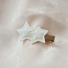 Alligatorclip Glitter Stars - White