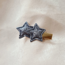 Alligatorclip Glitter Stars - Antraciet
