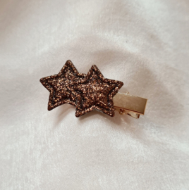 Alligatorclip Glitter Stars - Brown