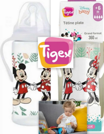 Tigex Vrijstaand + flesje | + 6 maanden | 360 ml | siliconen fopspeen | anti-koliek | BPA-vrij | Disney Mickey & Minnie Mouse