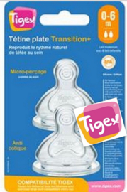 Tigex | Overgang + babyfopspeen | anti-koliek brede hals zuiger | 0-6 m | 2 stuks