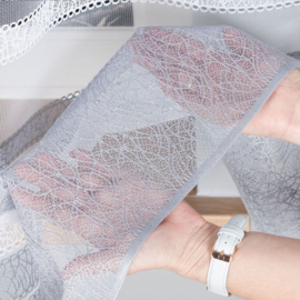 Wisan Margaretha jacquard vitrage Gordijn 190 x  110 cm - Klassiek jacquardgordijn met een modieus grijs motief-