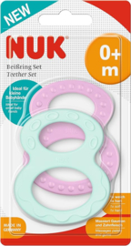 NUK | Baby bijtringset | 4 bijtringen voor baby's | vanaf 0 maanden | hard en zacht | past zich aan gehemelte en tandvlees aan |