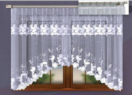 Louisa jacquard vitrage - Gordijn 320 x 160 cm - Curtains - Jacquardgordijnen- bloemenmotief- wit -