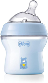 Chicco Natural Feeling Anticolic fles 0 maanden + 150 ml, fles met zuiger van zachte en flexibele siliconen, geschikt voor gemengde borstvoeding, langzame stroom, kleur lichtblauw