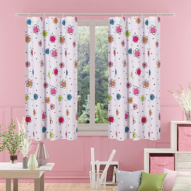 Wisan Bloemen -  Gordijnen:  2 stuks van 140 x 150 cm  -  Kinderkamer gordijn van stof met bloemenmotieven- wit-