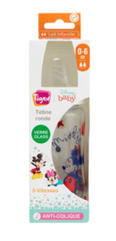 Tigex |  Glazen fles  |  3 SPEED |  240ml  | Disney Baby | Mickey Minnie| 0-6m |