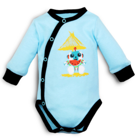Nini- Turquoise omslag romper met lange mouwen - SUMMER ROBOTS -  biologisch katoen