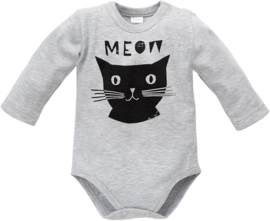 Pinokio - HAPPY DAY- romper met lange mouwen  -  katoen- maat: 74- grijs