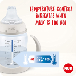 NUK | First Choice |  Fles om te leren drinken | 150ml | 6-18maanden | wit | ballonnen |