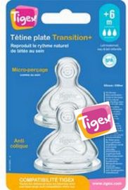 Tigex | Overgang + babyfopspeen | anti-koliek brede hals zuiger | +6 maanden | 2 stuks
