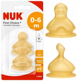 NUK | First Choice + | Anti Colic flesspeen latex |  0-6 maanden |2 stuks | maat : M | voor  melk |