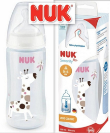 NUK  Serenity plus | Giraffe  |  Fles |  0-6  maanden |  300 ml | speen maat: M  | roze|