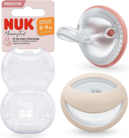 NUK |  MommyFeel Fopspeen |  siliconen | 0-9 maanden | 2 stuks | rood- creme |