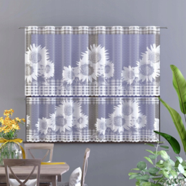 Wisan - Jacquard vitrage - Zonnebloemen-   300x 50 cm - Gordijnen - Curtains - Jacquardgordijnen- wit -